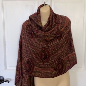 Paisley Beaded Fan Burgundy Pashmina Shawl Wrap